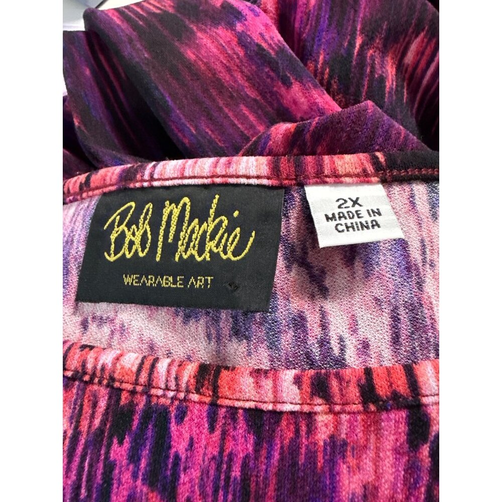 Bob Mackie Wearable Art Womens Long Sleeve Top 2X Multicolor Pink & Purple Tunic - Picture 4 of 6